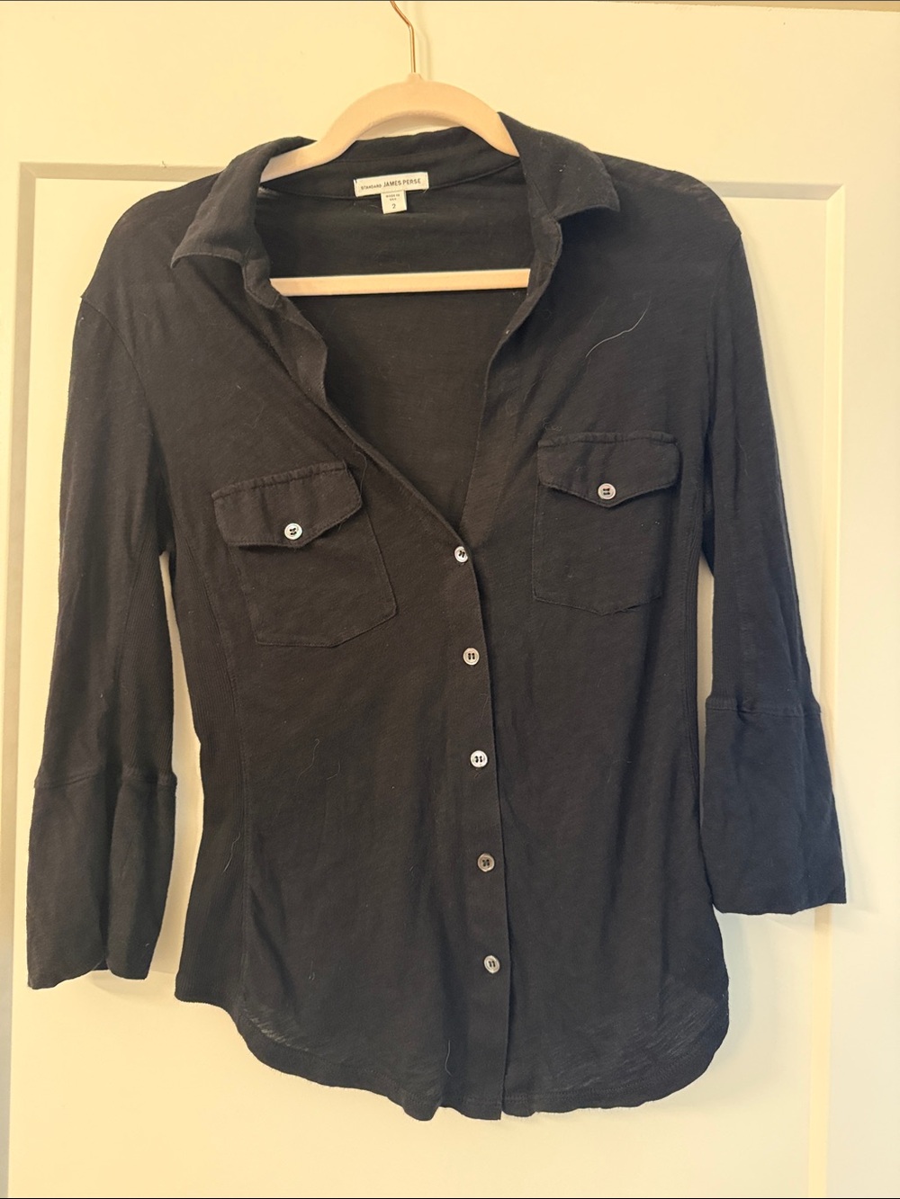 James Perse Black Button-Down Pocket Shirt